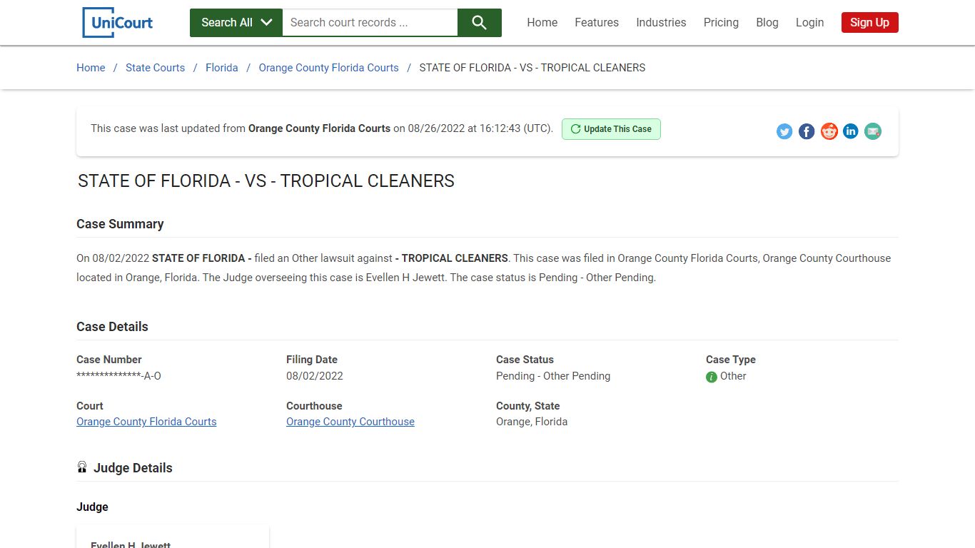 STATE OF FLORIDA - VS - TROPICAL CLEANERS | Court Records - UniCourt